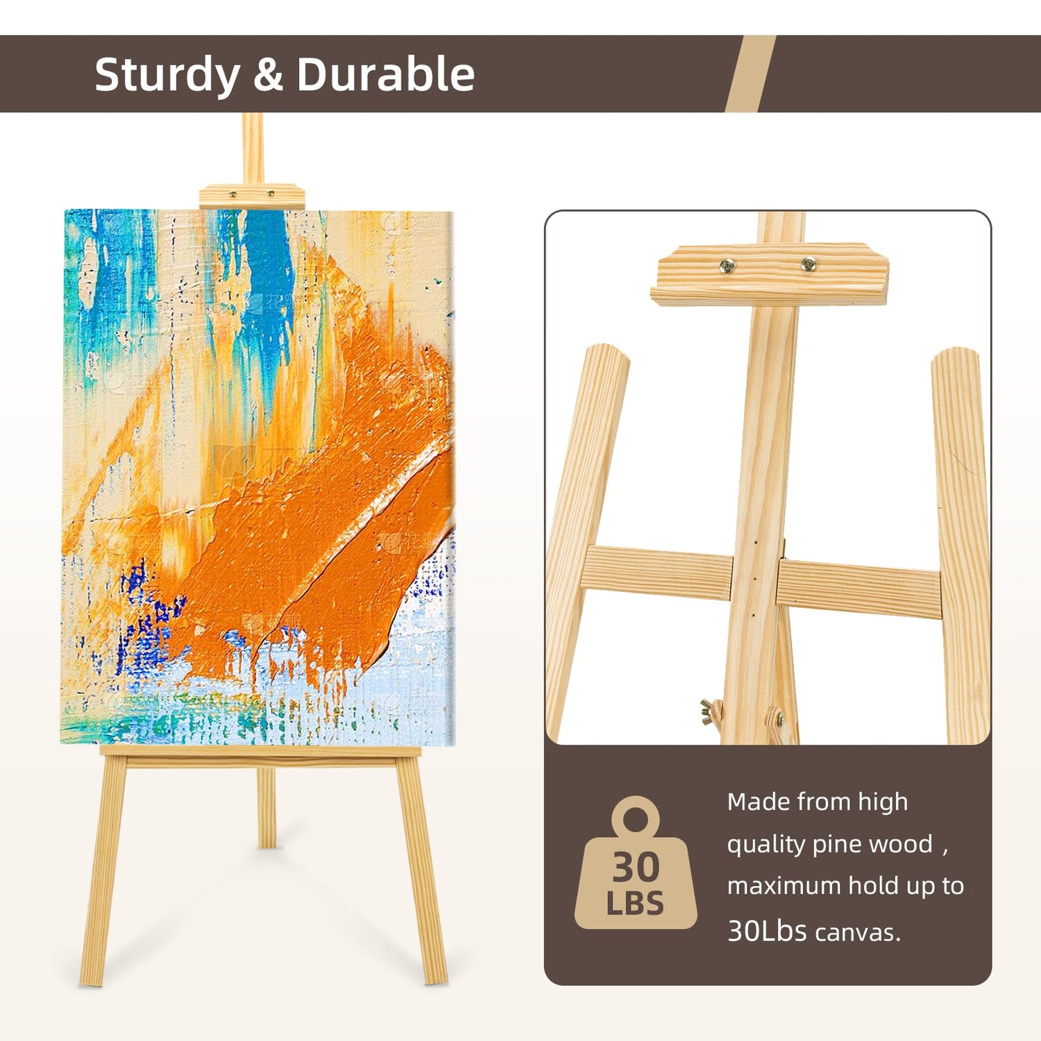 Stuelloaf Adjustable Wooden Painting Easel, Art Easel Stand Hold up to 48'', Painting Canvas for Wedding Sign and Poster, Drawing for Adults, Stuelloaf