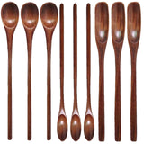Wooden Spoons Long Handle Wooden Coffee Spoons Tea spoon Wooden Mixing Honey Spoon Handmade Wood Stirring Spoon for Kitchen Cooking Utensils(9PCS) WODFCNY