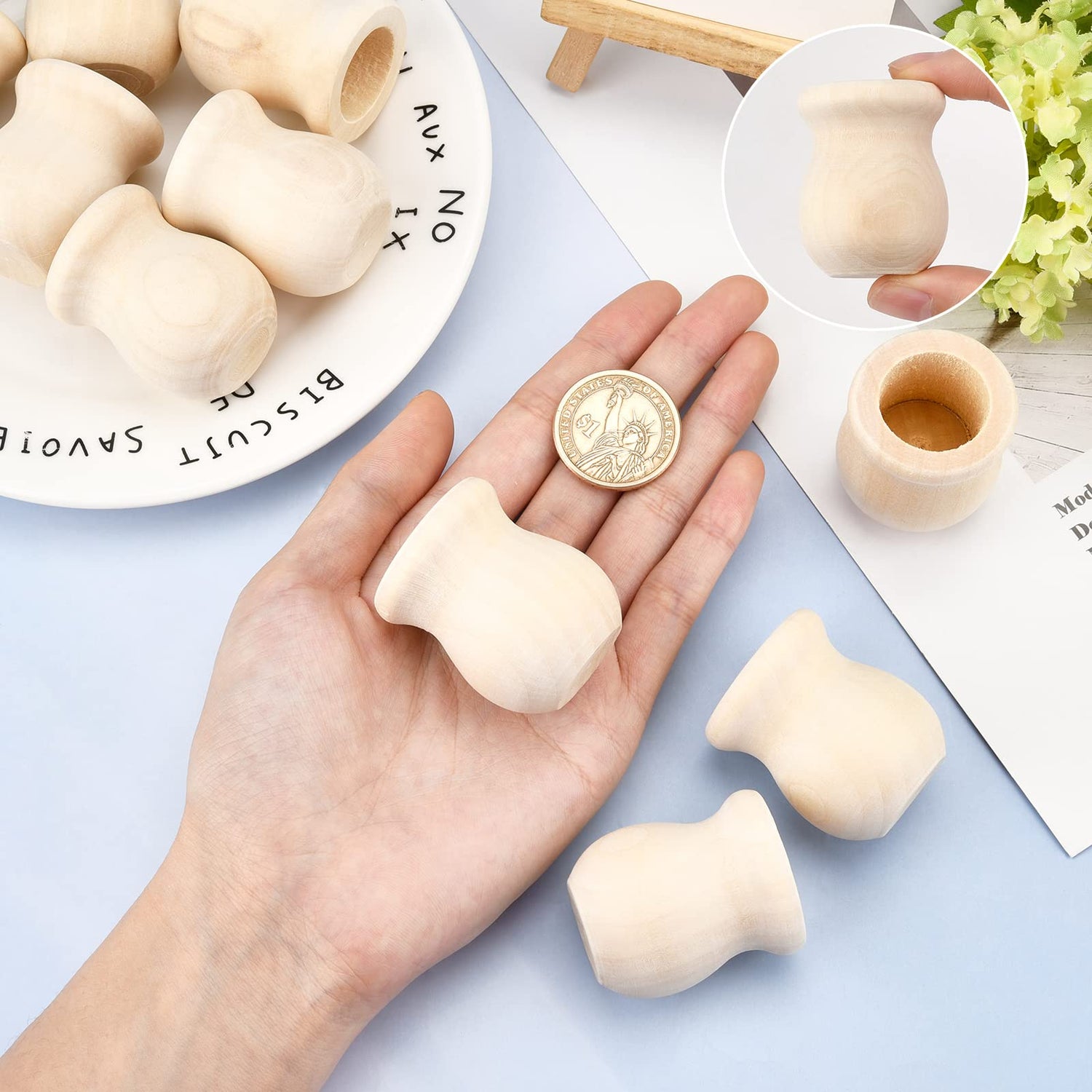 GORGECRAFT 1.5 Inch 10pcs Unfinished Wood Candle Cups Blank Candle Holders Wooden Candlesticks 4/5 Inch Hole Classics Flower Container for Hand GORGECRAFT
