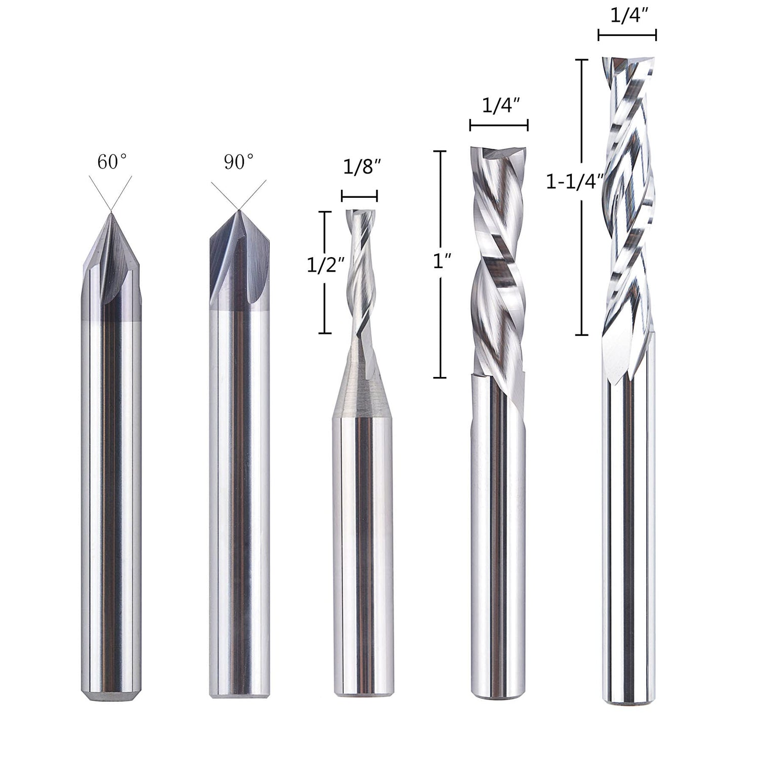 SpeTool 5 Pcs CNC Router Bit Sets Cabide Bit 1/4 Inch Shank Up Down Cut V Groove for Woodwork Beginner Engraving Slot SpeTool