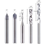 SpeTool 5 Pcs CNC Router Bit Sets Cabide Bit 1/4 Inch Shank Up Down Cut V Groove for Woodwork Beginner Engraving Slot SpeTool