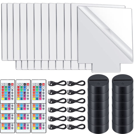 Riakrum 12 Pieces LED Light Base with Clear Acrylic Sheet 3D Night LED Lamp Display Base 16 Colors and 4 Modes Remote Control USB Cable for DIY Craft Riakrum