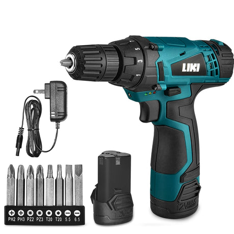 Electric Drilling Machine, Cordless Drilling Machine，12V Drill Driver with w/Li-ion Battery/Charger，For Torpedo Level, Wire Pliers for Wood, LIKI