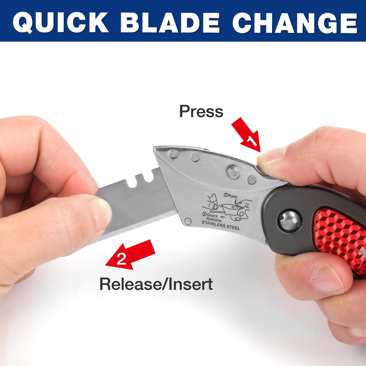 WORKPRO Folding Utility Knife Set Quick Change Blade, Back-lock Mechanism 3-piece with 10-piece Extra Blades WORKPRO