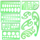 SIQUK 9 Pieces Drawings Templates French Curve Geometric Templates Measuring Rulers Clear Green Plastic Rulers for Engineering, Studying and SIQUK