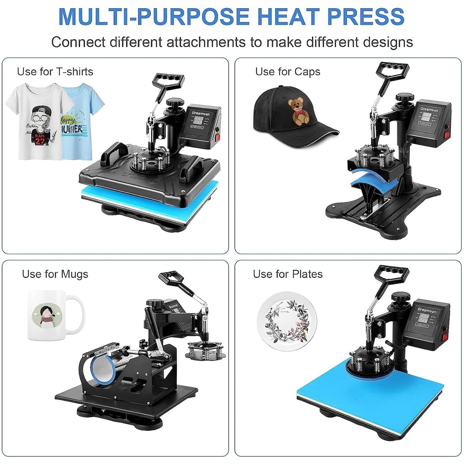 HIFRRUY 5 in 1 Heat Press Machine 12x15 Inch T-Shirt Press Machine Sublimation Heat Press 360° Swing Away Digital Heat Transfer Combo for Shirt Cap HIFRRUY