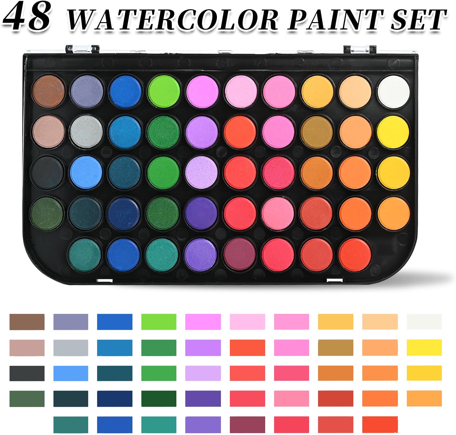 GETHPEN Watercolor Paint 48 Colors, Angular Paint Brushes Nylon Hair Angled Watercolor Pait Brush Set GETHPEN
