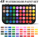 GETHPEN Watercolor Paint 48 Colors, Angular Paint Brushes Nylon Hair Angled Watercolor Pait Brush Set GETHPEN