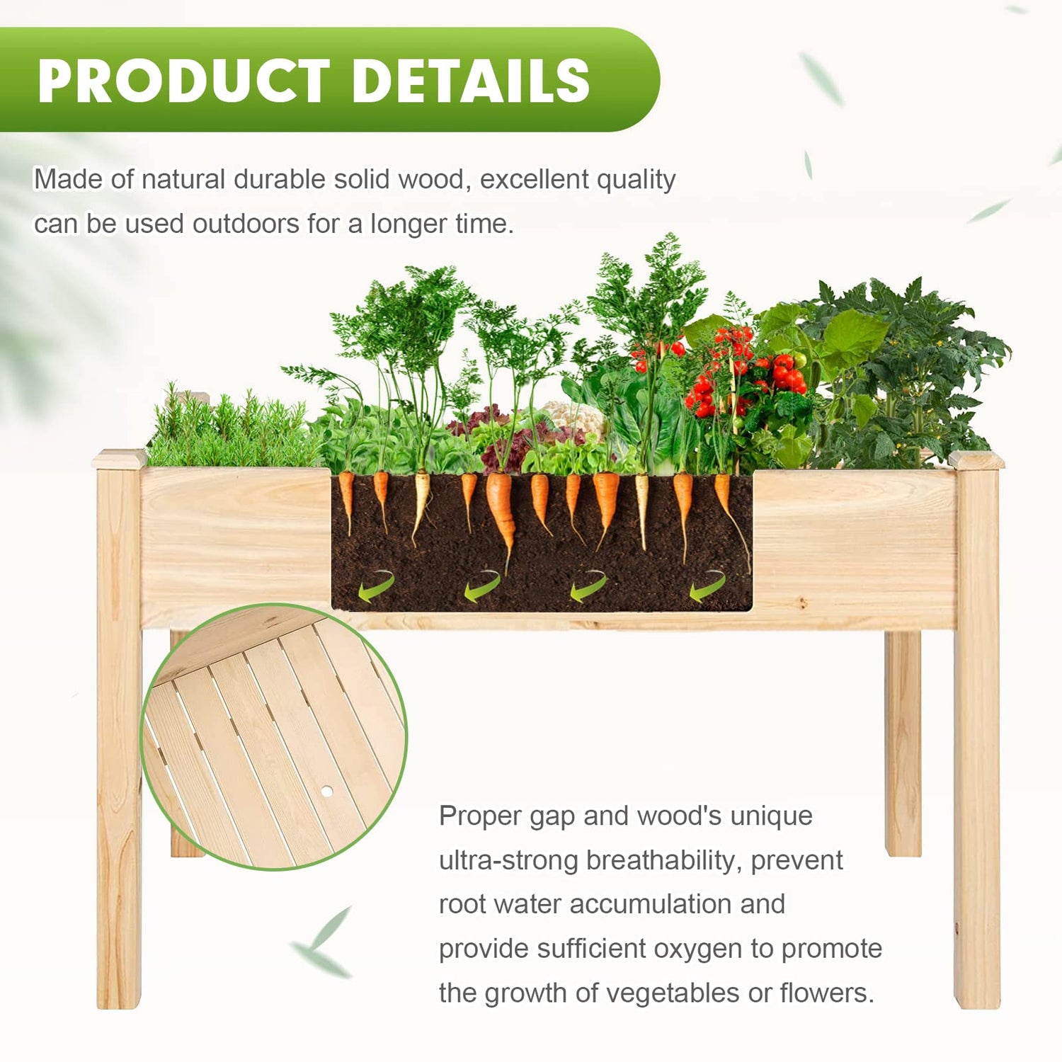 Patiomore 4 Feet Outdoor Wooden Raised Garden Bed Planter Box Kit for Vegetable and Fruit Herb Growing, Patio or Balcony Gardening, Natural Patiomore