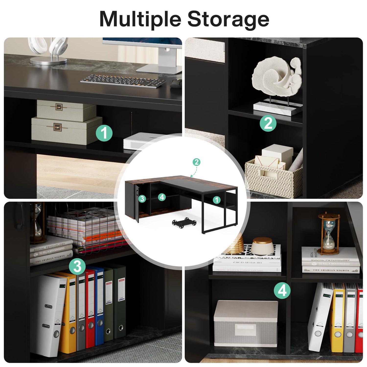 Tribesigns 71 inch Executive Desk, L Shaped Desk with Cabinet Storage, Executive Office Desk with Shelves, Business Furniture Desk Workstation for Tribesigns