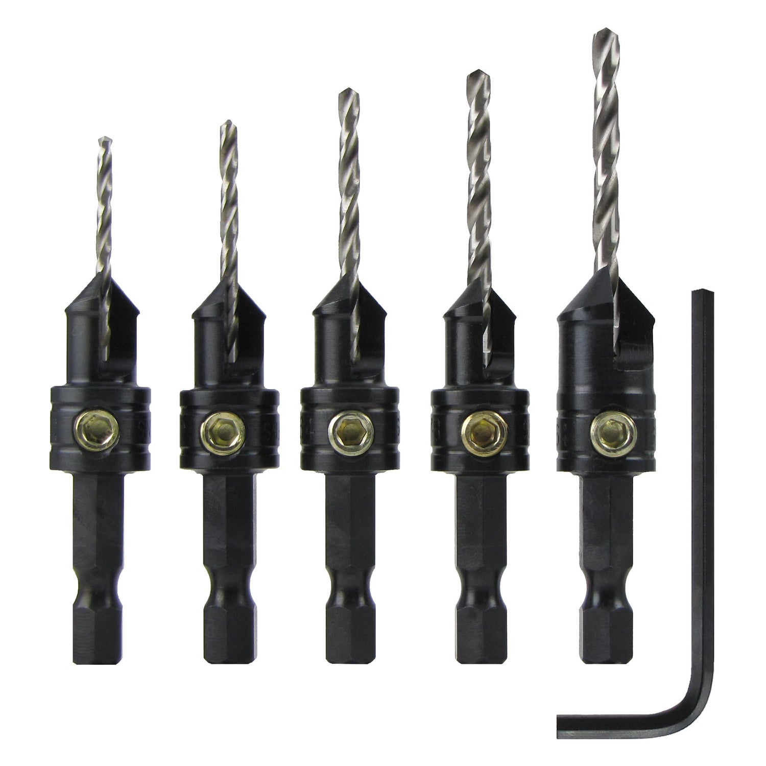 Snappy Tools Quick-Change 5-Pc. Countersink Drill Bit Set. Proudly Made in The USA. Make it Snappy
