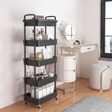 Calmootey 5-Tier Rolling Utility Cart with Drawer,Multifunctional Storage Organizer with Plastic Shelf & Metal Wheels,Storage Cart for Calmootey