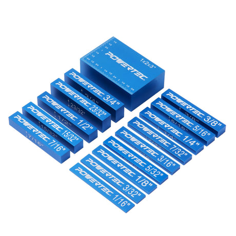 POWERTEC 15pcs Setup Blocks Height Gauge Set, Router Table Setup Bars for Router Bit/Table Saw Blade Height, Band Saw, Drill Press, Aluminum Marking POWERTEC