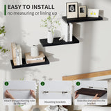 Marsmiles Black Floating Shelves, 17 Inch Wall Shelf Set of 3, Rustic Wood Shelves for Wall Storage, Wall Mounted Wooden Display Shelf for Bathroom Marsmiles