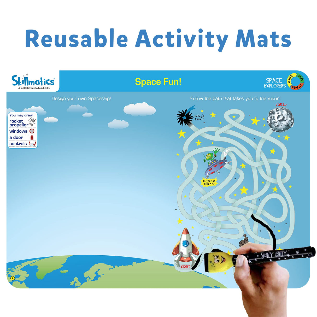 Skillmatics Educational Game - Space Explorers, Reusable Activity Mats with 2 Dry Erase Markers, Gifts for Ages 6 to 9 Skillmatics
