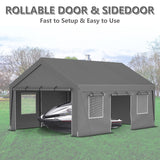 DetalleGo Carport, 13x20 ft Heavy Duty Carport Canopy with Removable Sidewalls and Doors, Portable Garage with Roll-up Ventilated Windows Storage DetalleGo