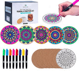 Hula Home Color Your Own Coaster Mandalas w/Markers | 8 Absorbent Ceramic Tiles w/Cork Base | Gift Arts and Crafts DIY Kit for Adults, Hobby, Teens, Hula Home