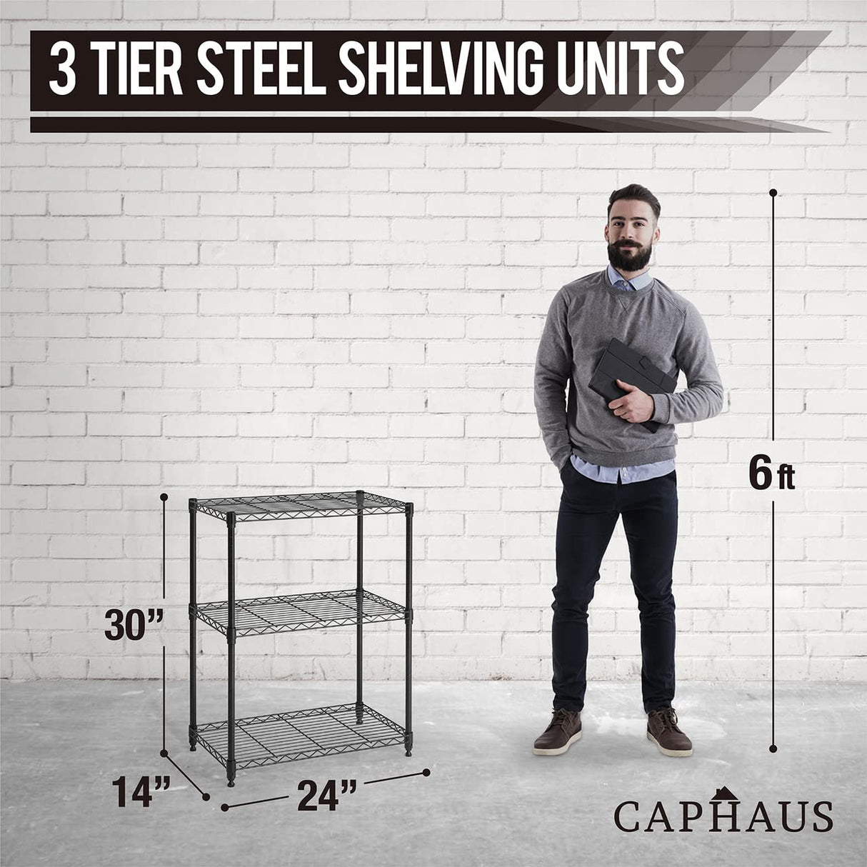 CAPHAUS 3/4/5-Tier Adjustable Height Wire Shelving Unit, Rack Shelving, Metal Steel Shelves, Garage Organizer, Utility Storage Shelf, 3-Tier Without CAPHAUS