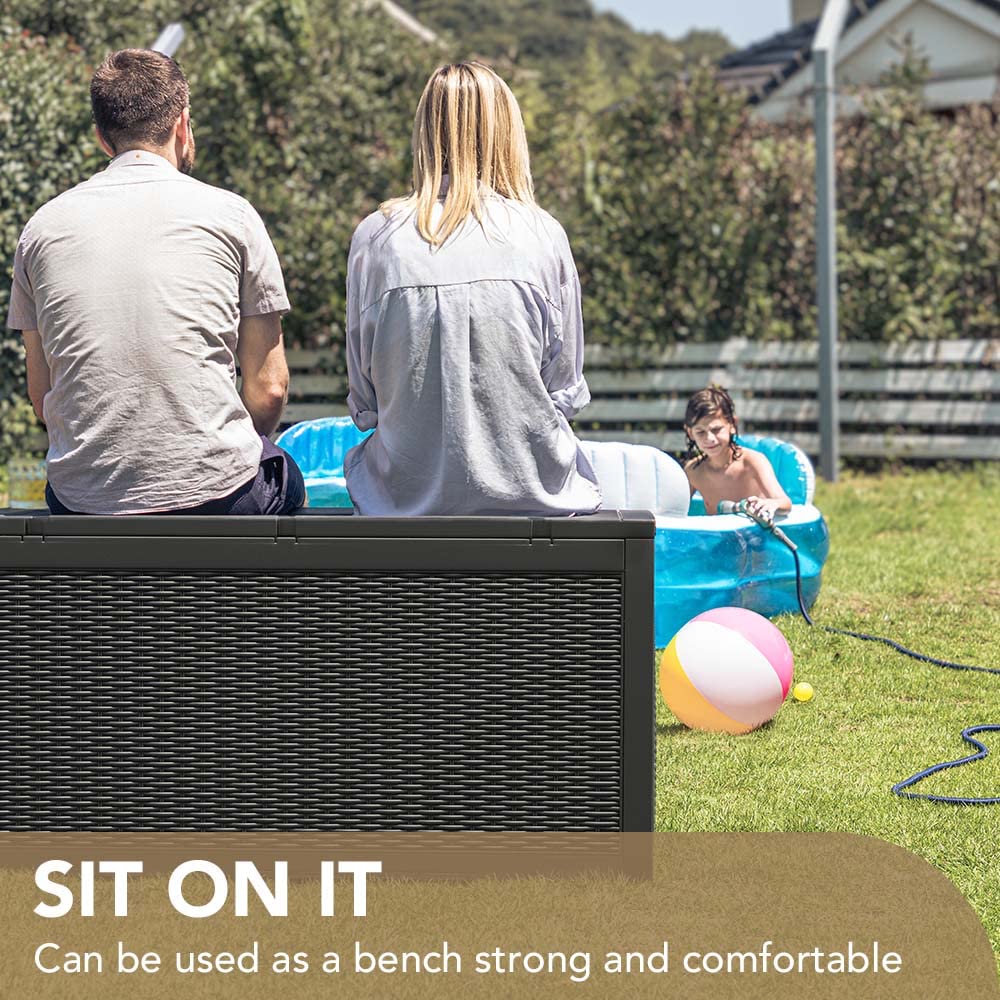 Devoko 100 Gallon Waterproof Large Resin Deck Box Indoor Outdoor Lockable Storage Container for Patio Furniture Cushions, Toys and Garden Tools (100 Devoko