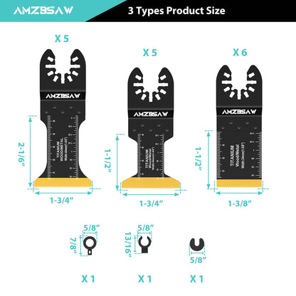 AMZBSAW 16 PCS Titanium Oscillating Saw Blades Metal Cutting, Universal Multitool Blades for Metal Nails Hard Material and Wood Plastic, Multi Tool - WoodArtSupply