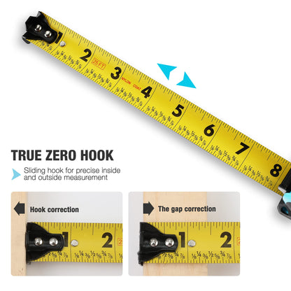 DURATECH Magnetic Tape Measure 25FT with Fractions 1/8, Retractable Measuring Tape, Easy to Read Both Side Measurement Tape, Magnetic Hook and Shock - WoodArtSupply