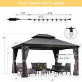 PURPLE LEAF 12' X 14' Patio Gazebo with Light Permanent Hardtop Gazebo with Metal Roof for Outdoor Lawn and Garden Grey PURPLE LEAF