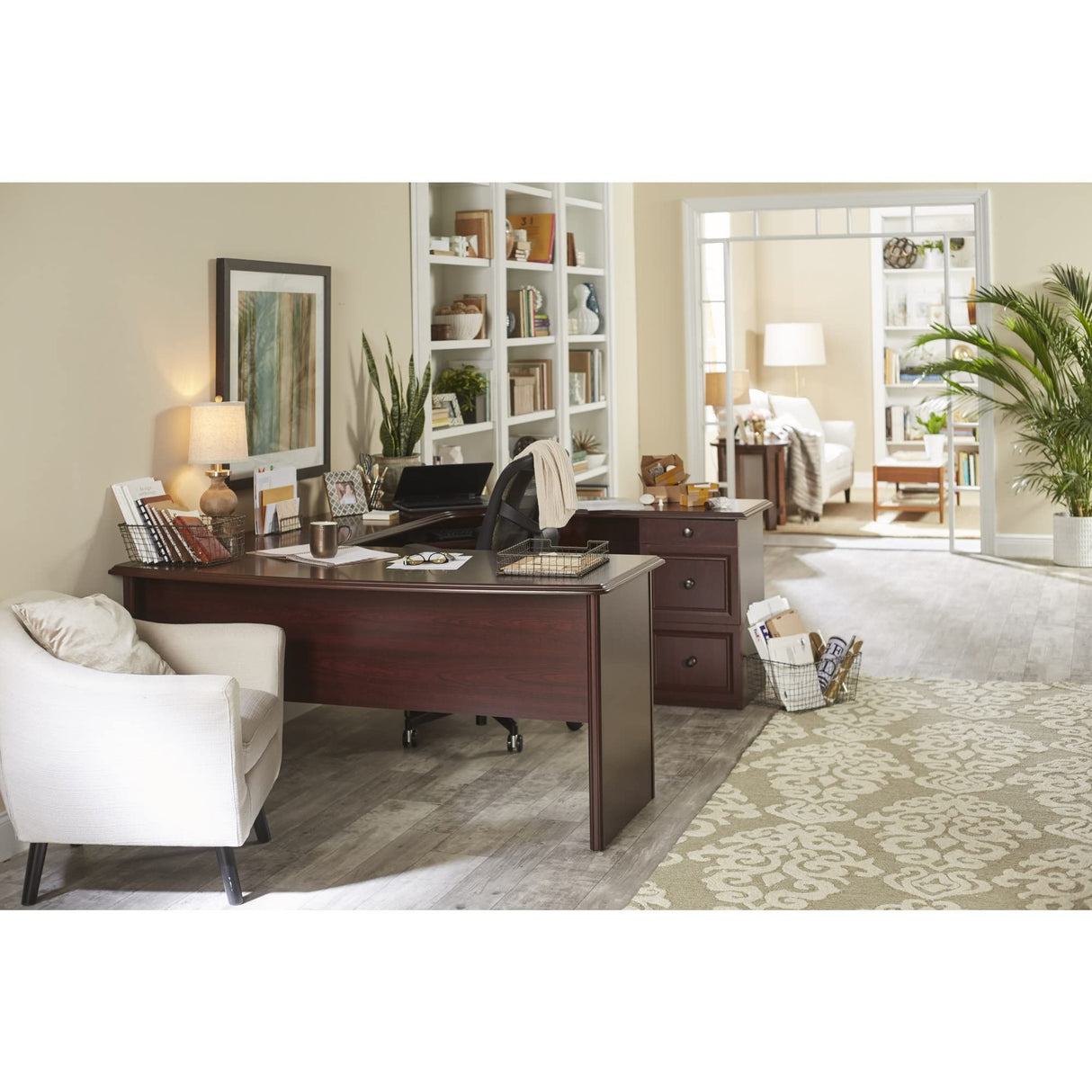 Realspace® Broadstreet 65"W U-Shaped Executive Corner Desk, Cherry Realspace