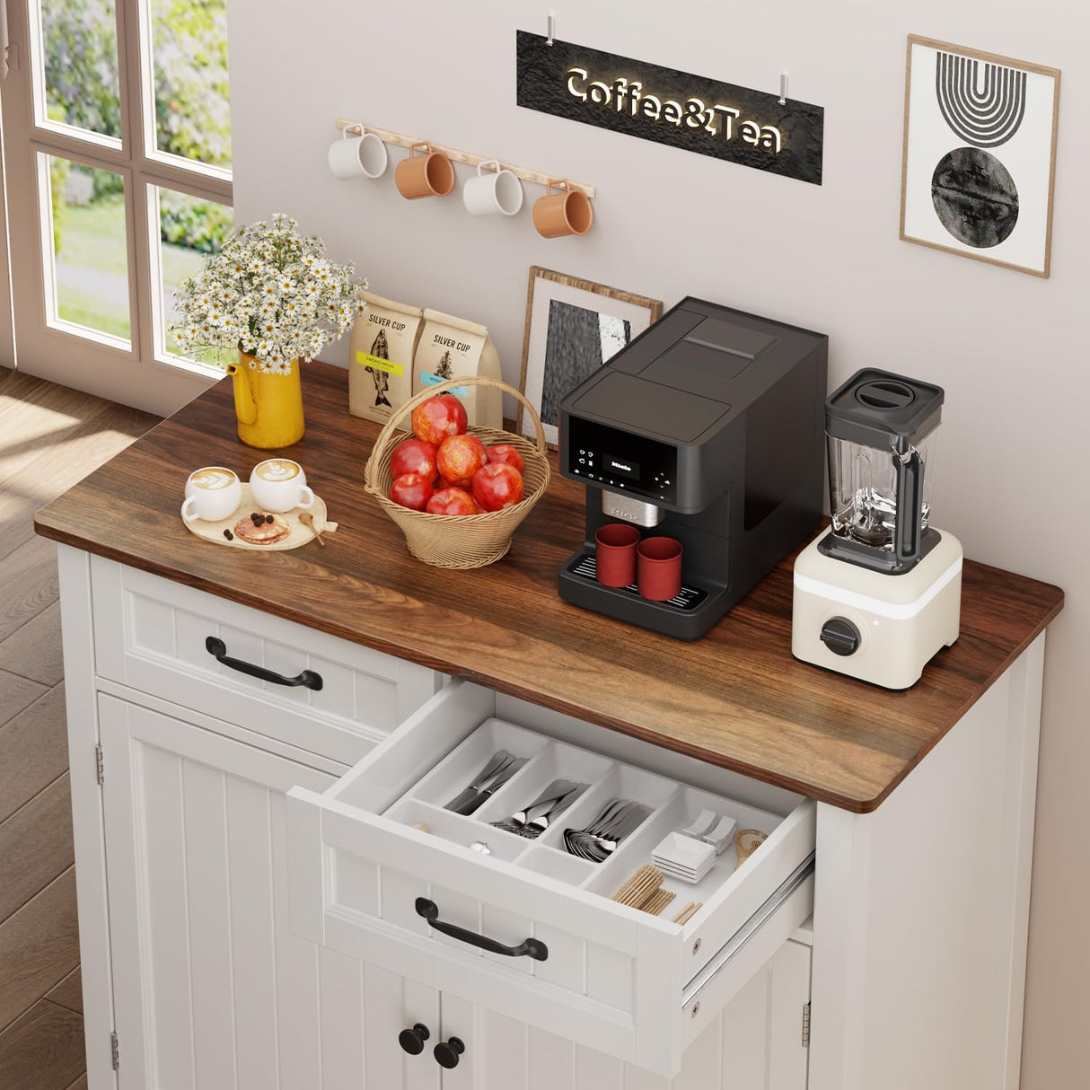 Gizoon Kitchen Sideboard Buffet Cabinet, 32'' H Large Kitchen Storage Island with Drawer and Adjustable Shelf, Modern Coffee Bar for Kitchen, Dining Gizoon