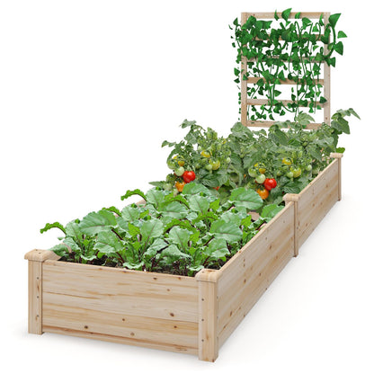 S AFSTAR Raised Garden Bed with Planter Box & Trellis, 93" L x 25" W x 40" H Outdoor Wooden Planter Box Kit for Flower Herb Vegetable Fruit Climbing