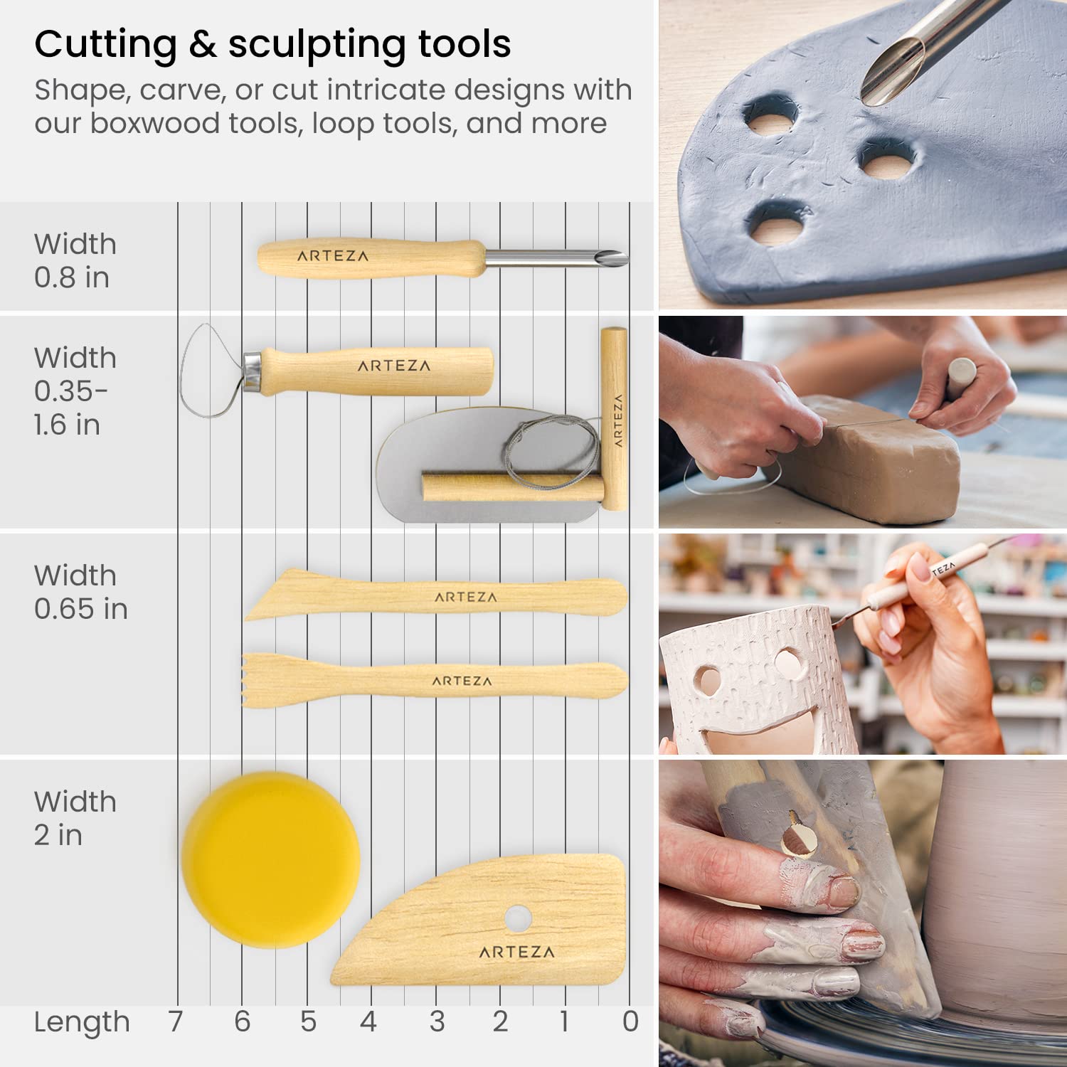 Arteza Pottery & Polymer Clay Tools, 42-Piece Sculpting Set, Steel Tip Tools with Wooden Handles, for Pottery Modeling, Smoothing, Carving & Ceramics ARTEZA