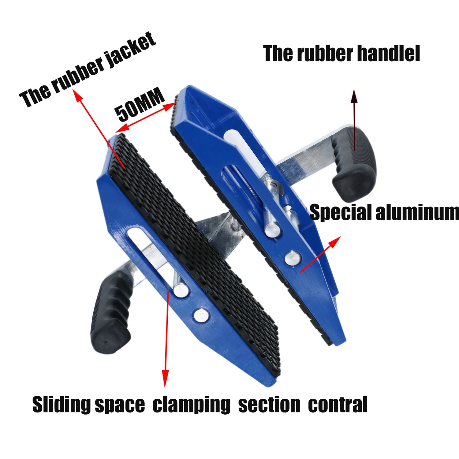 TIEKJOT 2 Pack Granite Carrying Clamps Double Handed Stone Carry Clamp Heavy Duty with Rubber-lined（0-2.36in) 660lbs Lifting Tools Panel Carriers for TIEKJOT