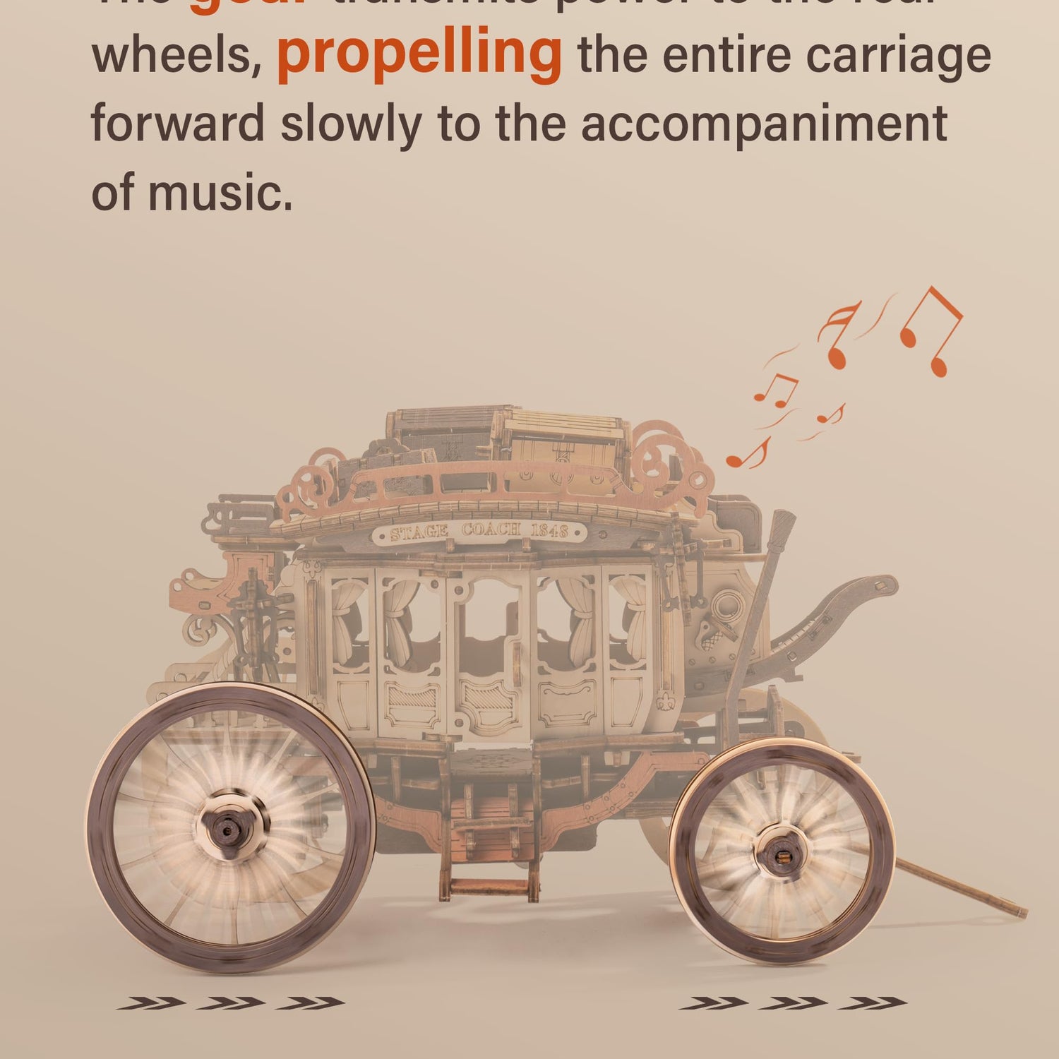 ROBOTIME Stagecoach Wooden Music Box Puzzle AMKA1, Valentines Day Gift 3D Wooden Puzzles for Adults, Mechanical 3D Model to Build, Birthday ROBOTIME