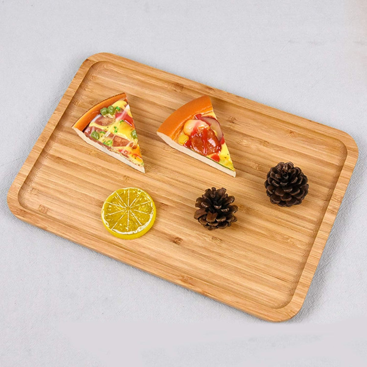Yarlung 2 Pack Bamboo Tray Cheese Plate, 14x9 Inches Food Serving Saucer Wood Rectangular Platter for Coffee, Tea, Fruit, Plant Pot yarlung