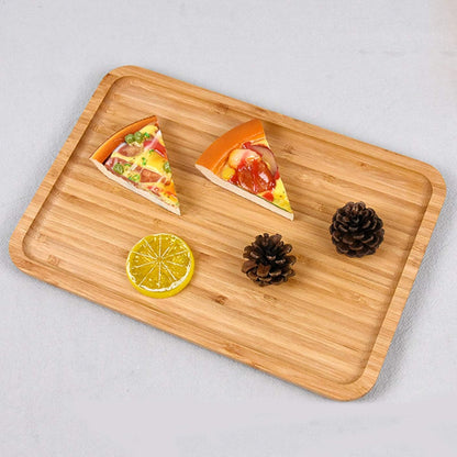 Yarlung 2 Pack Bamboo Tray Cheese Plate, 14x9 Inches Food Serving Saucer Wood Rectangular Platter for Coffee, Tea, Fruit, Plant Pot