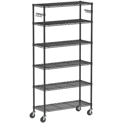 Folews 6-Tier Wire Shelving Unit with Wheels, Metal Storage Shelves Adjustable Layer Storage Rack Organizer Steel Utility Shelf for Home Kitchen