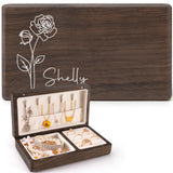 Zhamate Personalized Gifts for Women Girls-Custom Jewelry Box Wooden with Birth Flower Name, Birthday Gifts, Wedding Gift for Bridesmaids, Mom Gifts Zhamate