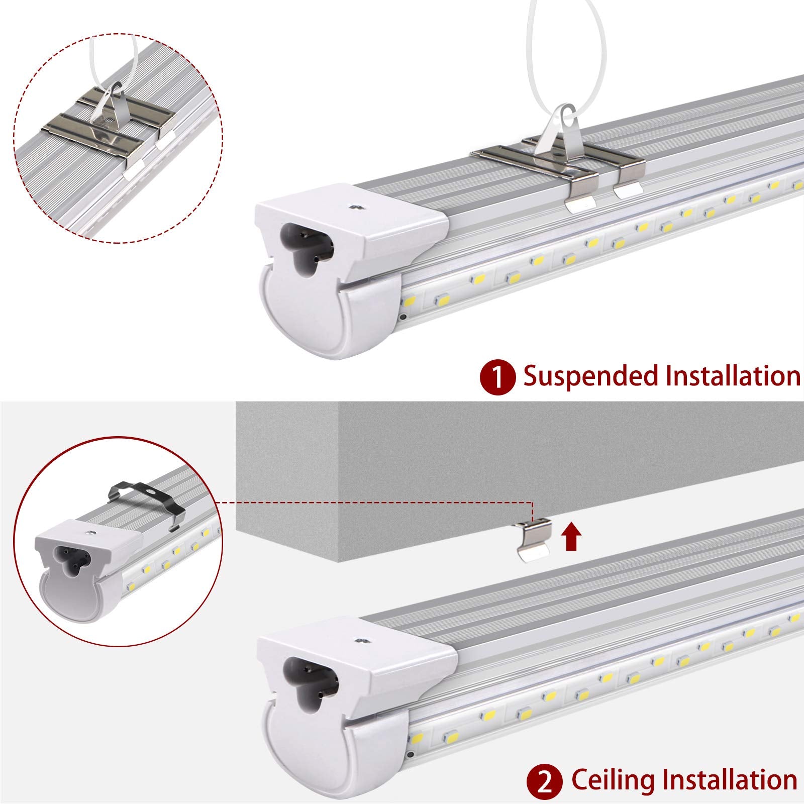 VShape 8FT LED Shop Light Fixture, 100W, 13000LM, 6000K Super Bright White, Linkable LED Garage Lights Fixture, 8 Foot LED Shop Lights for Workshop, - WoodArtSupply