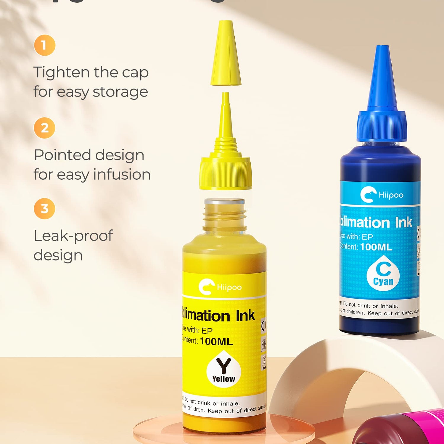 Hiipoo Sublimation Ink Refilled Bottles with Heat Tape Refill for ET2400 XP4105 XP4100 ET2720 ET2760 ET2750 ET4800 ET-2800 ET-2803 ET-2850 Inkjet Hiipoo