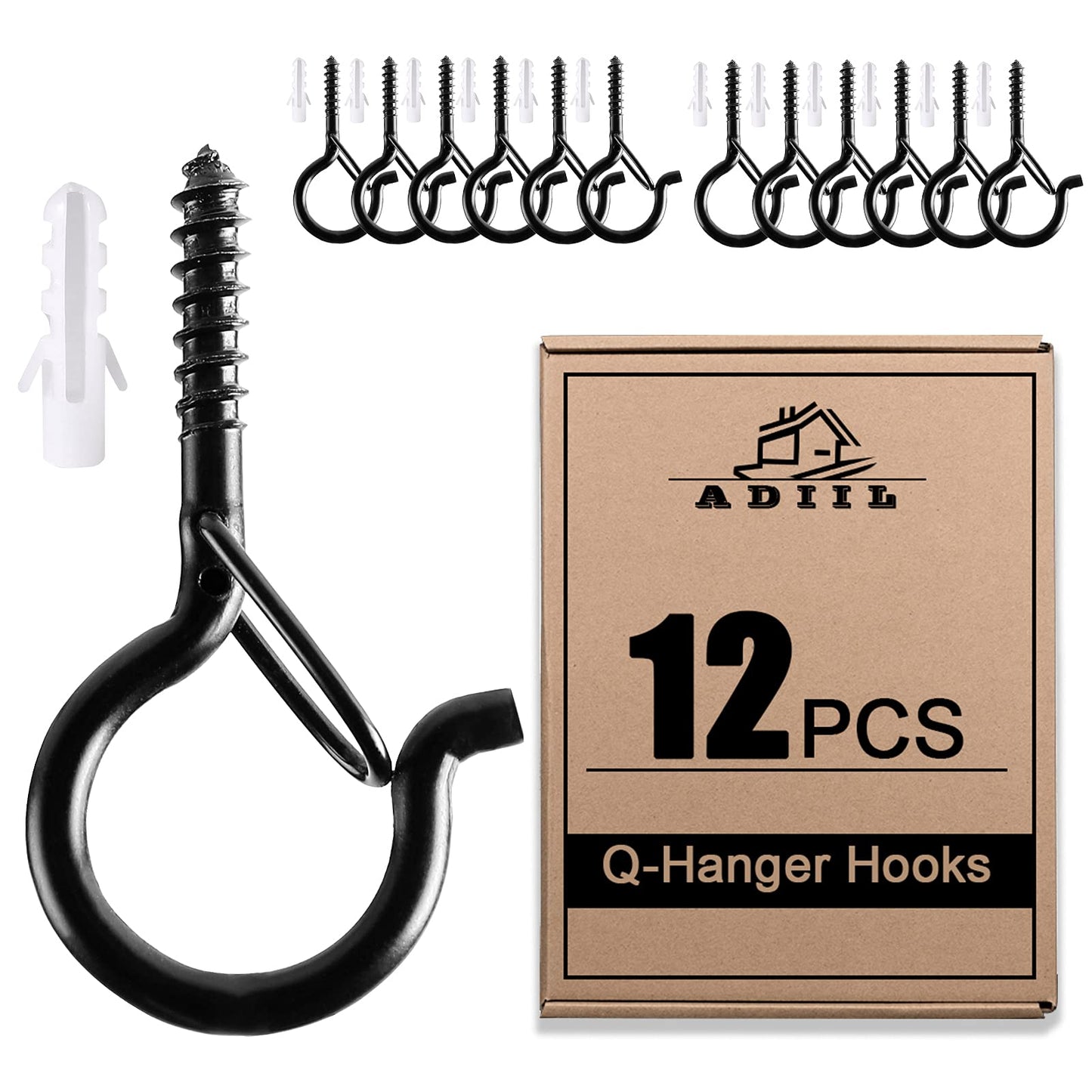 ADIIL 12 PCS String Light Hooks, Q Hanger Hooks with Safety Buckle, Windproof Outdoor Light Hooks for Hanging Patio Lights, Christmas Lights & - WoodArtSupply