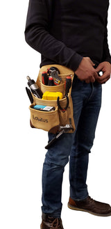 LAUTUS Leather Tool Pouch Bag |Carpenter, Construction, Framers, Handyman |2 Hammer Holders, 10 Pockets| LAUTUS
