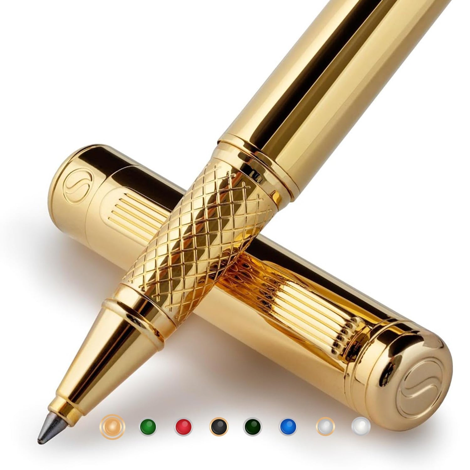 Scriveiner Gold Rollerball Pen - Stunning Luxury Pen with 24K Gold Finish, Schmidt Ink Refill, Best Roller Ball Pen Gift Set for Men & Women, Scriveiner