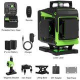 16 Lines Laser Level Self Leveling, 4x360°Professional 4D Green Cross Line laser Level for Construction and Picture Hanging with 2 Batteries, ENRIPRT