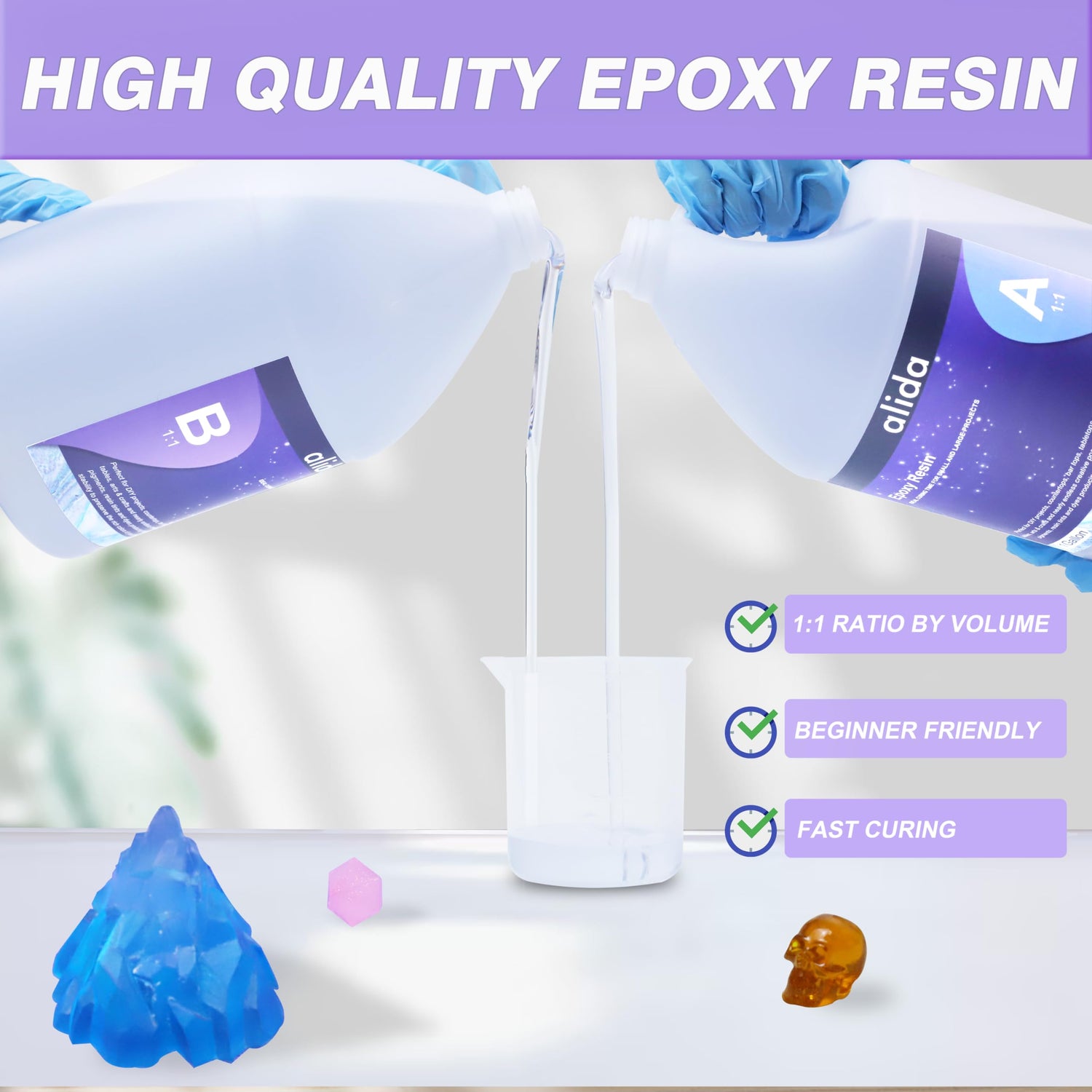 alida 2 Gallon Clear Epoxy Resin, Epoxy Resin Kit - Crystal Clear Epoxy Resin for DIY Projects, Desktop,Jewelry, Tumbler, Transparent No Bubbles alida