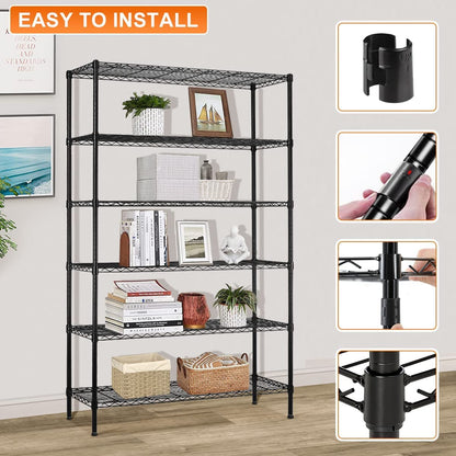 Wire Shelving Unit, Metal , with Wheels 6 Tier 2100lbs 48in L×18in W×82in H Storage Shelves Height Adjustable NSF Heavy Duty Steel Shelf Movable for