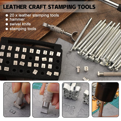 BUTUZE 440Pcs The Most Complete Leather Working Tool Set Punch Cutter Tools, Letter and Number Stamp Set, Stamping Set, Leather Apron, Tanned Leather - WoodArtSupply