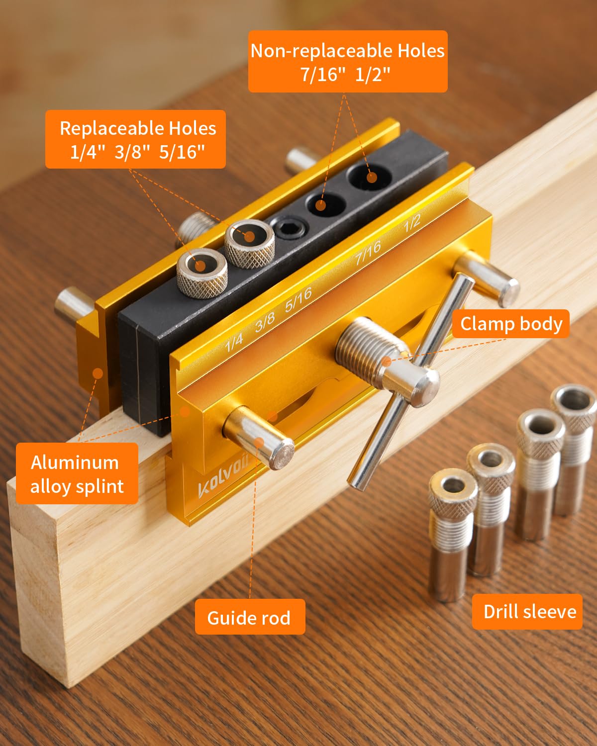 Kolvoii Self Centering Doweling Jig, Dowel Jig Kit Width Adjustable for Straight Holes Biscuit Joiner Tools with 3 High Speed Steel Drill Bits, 6 - WoodArtSupply