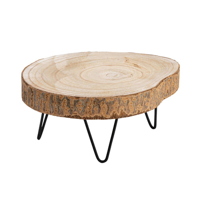 Creative Co-Op Small Paulownia Wood Pedestal with Metal Legs