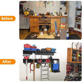 TORACK Garage Storage Organizer Systems, Wall Mount Overhead Shelving, 48 inch Heavy Duty Steel Tool Racks, 6-Pack 12'' Double Hooks, 48 inch by 7 TORACK