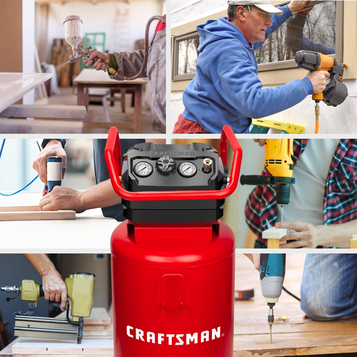 Craftsman Air Compressor, 20 Gallon Oil-Free 1.8 HP Max 175 PSI Pressure Two Quick Couplers Big Capacity, Red- CMXECXA0232043 Craftsman