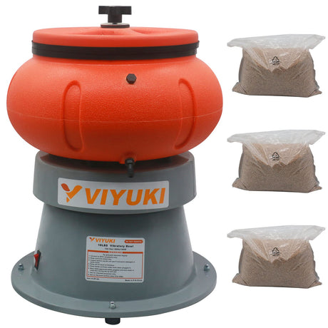 VIYUKI Electric 18LBS Vibratory Tumbler Bowl Tumbling Polishing Machine - Polishing Metal Parts(18LBS & walnut shell media) VIYUKI